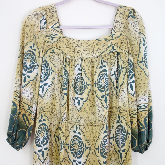 Silk Batik Midi Dress,  Boho Midi - Picture 4 of 11